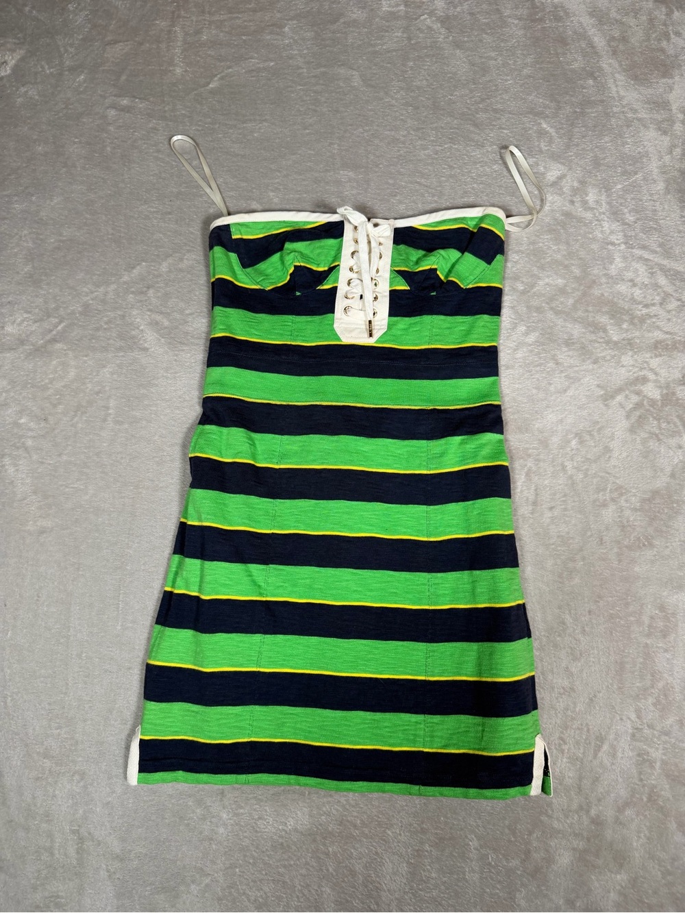 Juicy Couture Green, Navy and Yellow Striped Lace-Up Sundress